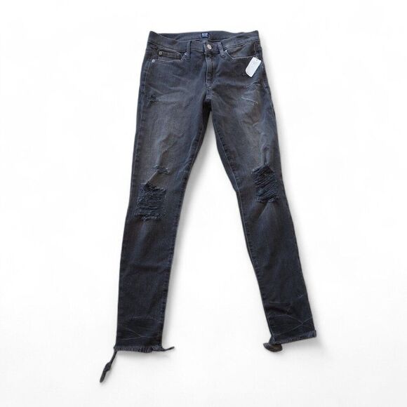 Gap Denim Regular True Skinny Distressed Black (Grey) Jeans Women's 28R - Picture 1 of 10